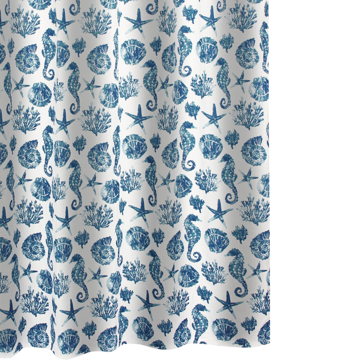 Blue Seashells Print Shower Curtain - Riga Microfiber Bathroom Decor