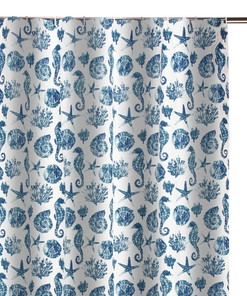 Blue Seashells Print Shower Curtain - Riga Microfiber Bathroom Decor