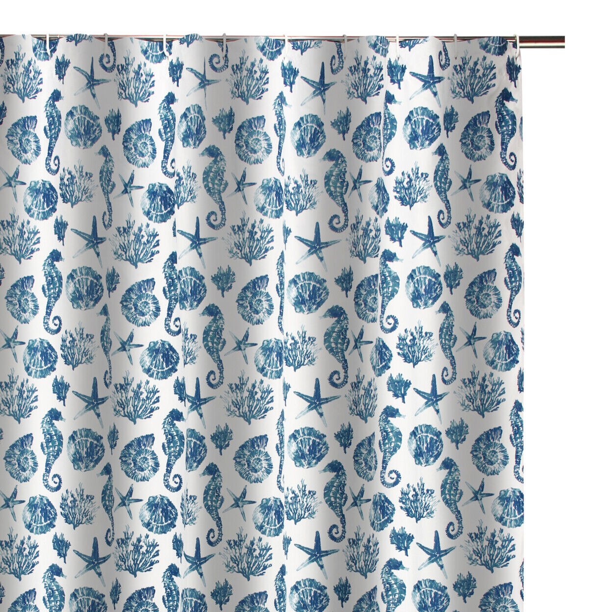 Blue Seashells Print Shower Curtain - Riga Microfiber Bathroom Decor