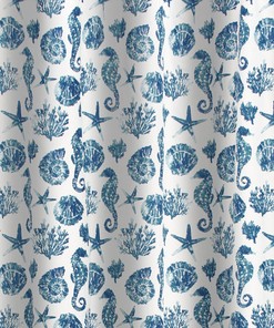 Blue Seashells Print Shower Curtain - Riga Microfiber Bathroom Decor