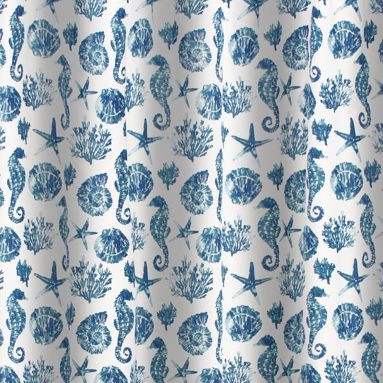 Blue Seashells Print Shower Curtain - Riga Microfiber Bathroom Decor