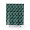 Blue Shadow Boxes 3D Geometric Design Shower Curtain, Bathroom Decoration