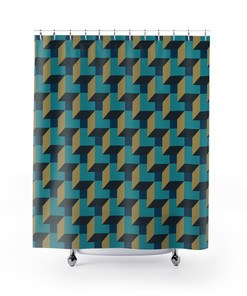 Blue Shadow Boxes 3D Geometric Design Shower Curtain, Bathroom Decoration