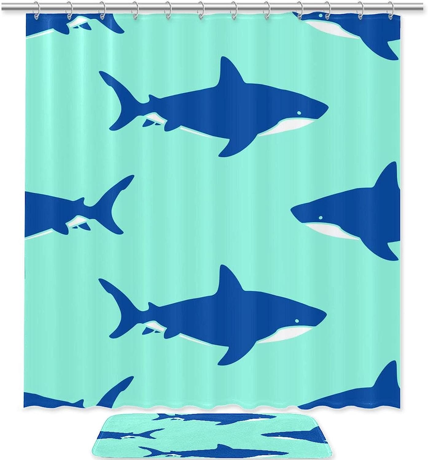 Blue Shark In The Sea Unique Shower Curtain Design For A Nautical Experience