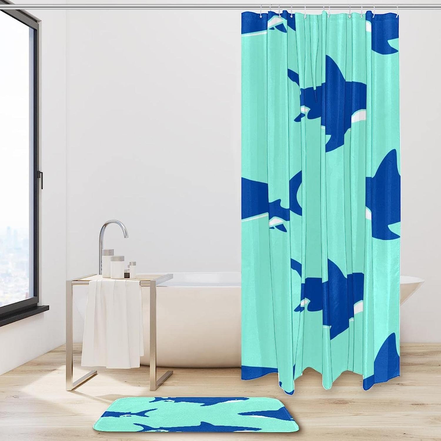 Blue Shark In The Sea Unique Shower Curtain Design For A Nautical Experience