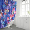 Blue Shower Curtain With Original Watercolor Artwork Of Red Flowers And Colorful Motifs