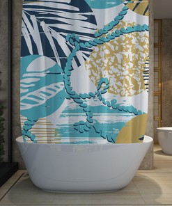 Blue Shower Curtain with Ocean Design, Tropical Bath Decor for a Beach-Themed Bathroom 