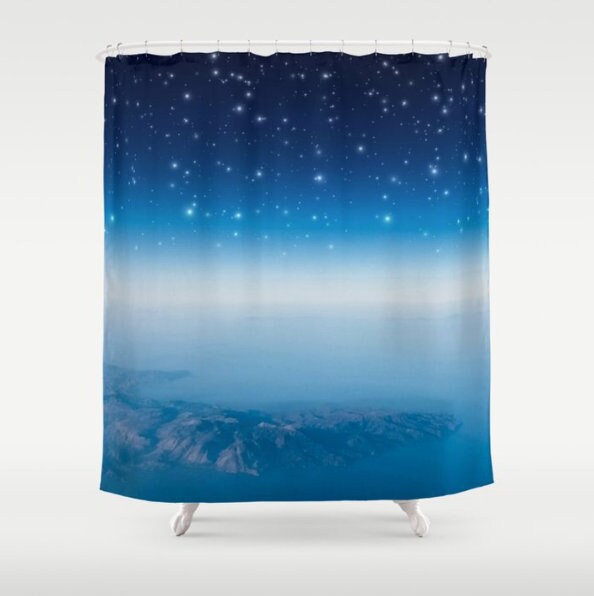 Blue Shower Curtain with Sky and Stars for a Dreamy and Magical Atmosphere