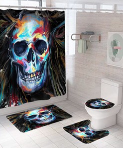 Blue Skull Fabric Shower Curtain - Coastal Skull Bathroom Decor