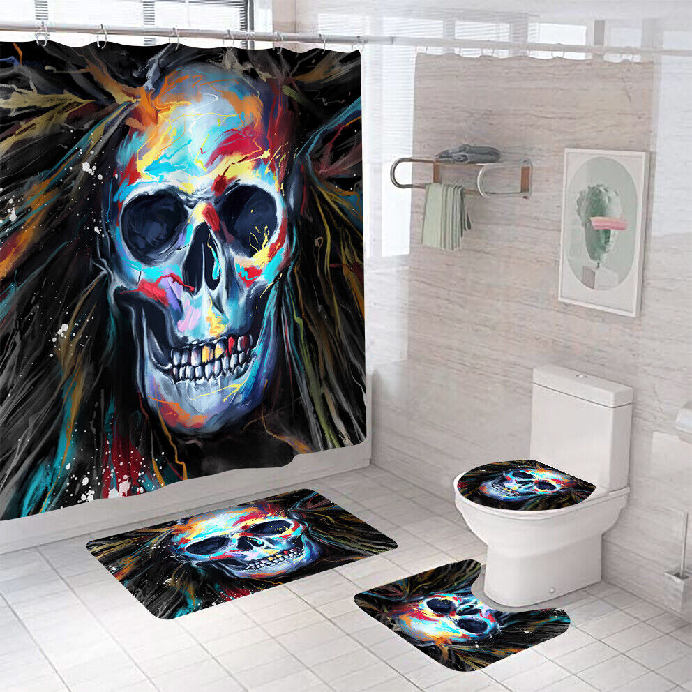 Blue Skull Fabric Shower Curtain - Coastal Skull Bathroom Decor