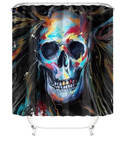 Blue Skull Fabric Shower Curtain - Coastal Skull Bathroom Decor