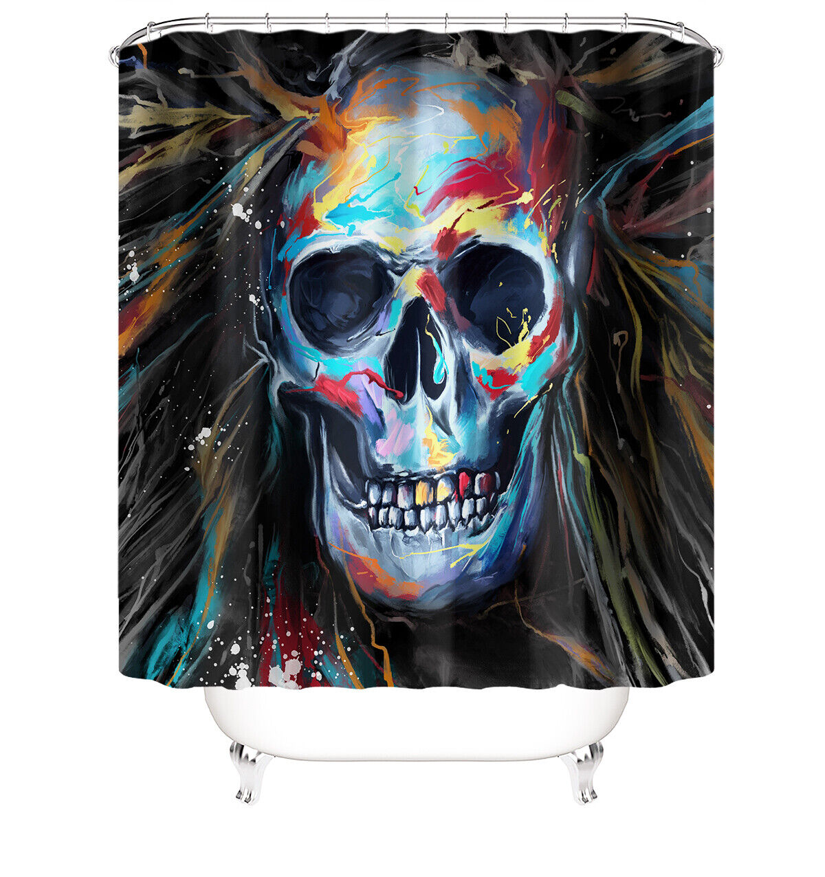 Blue Skull Fabric Shower Curtain - Coastal Skull Bathroom Decor