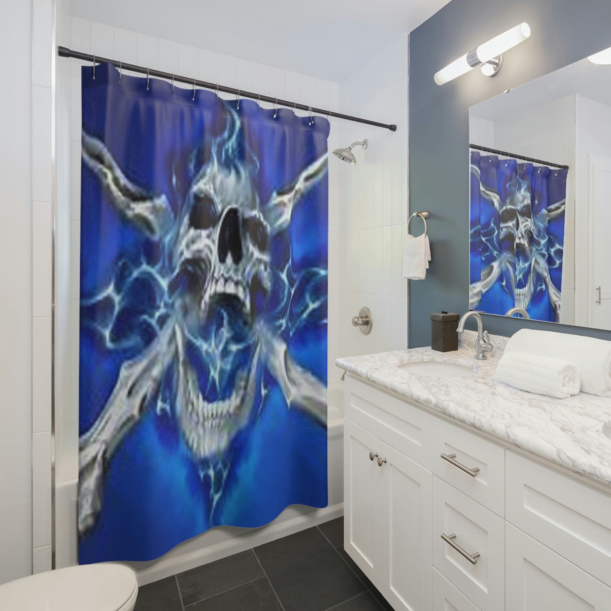 Blue Skull Shower Curtain For A Biker Chic Look - Image 2