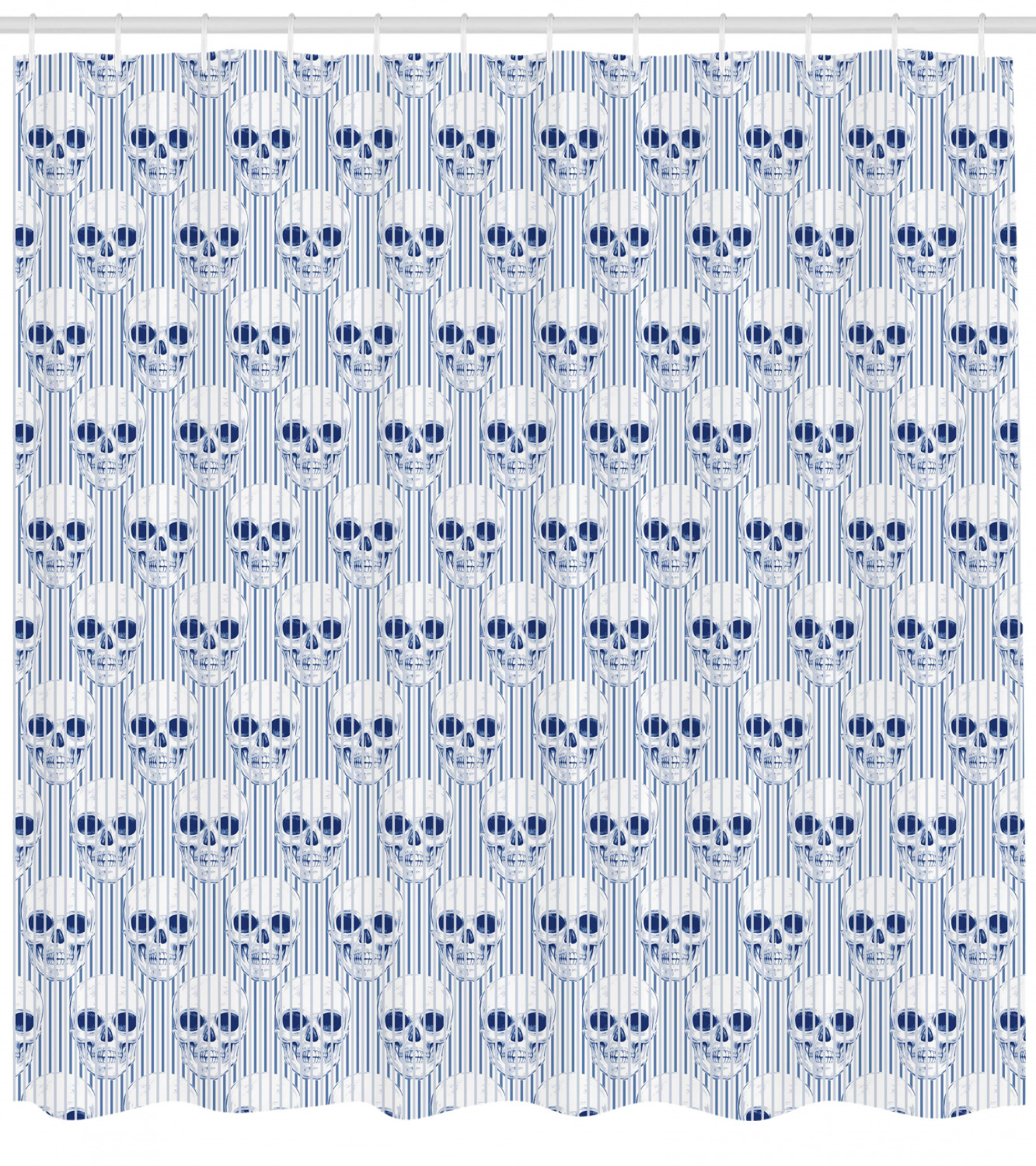 Blue Skulls Geometric Optical Pattern Shower Curtain For Modern Bathroom Decor