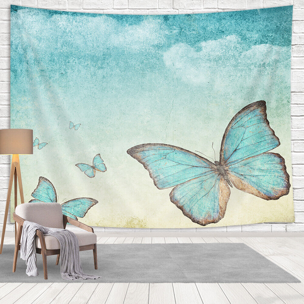 Blue Sky Butterfly Oil Painting Print Fabric Shower Curtain for Bathroom
