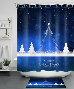 Blue Snowflake Abstract Xmas Tree Shower Curtain - Modern Bathroom Decor