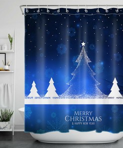 Blue Snowflake Abstract Xmas Tree Shower Curtain - Modern Bathroom Decor