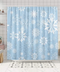 Blue Snowflake Christmas Holiday Shower Curtain for The Winter Wonderland