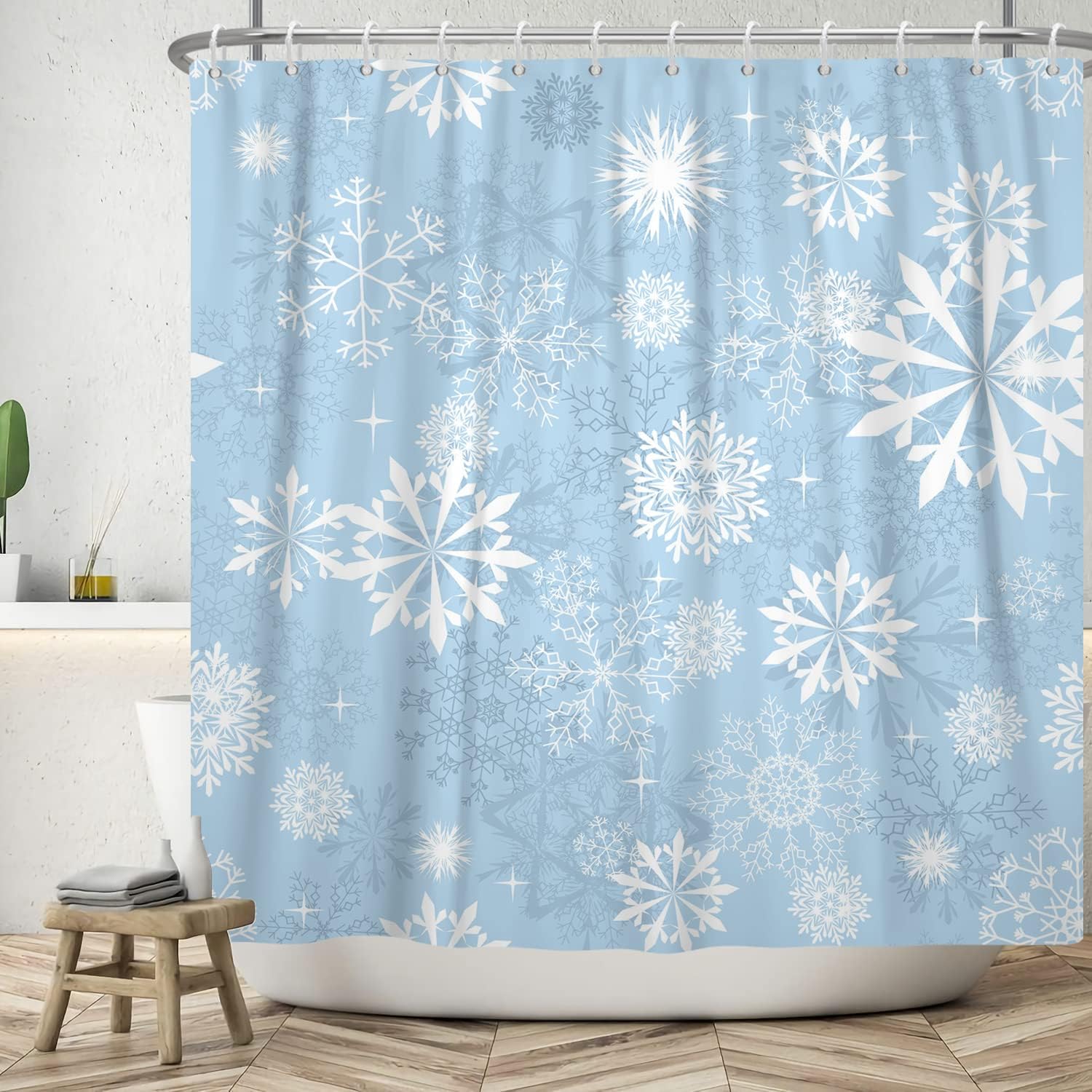 Blue Snowflake Christmas Holiday Shower Curtain for The Winter Wonderland
