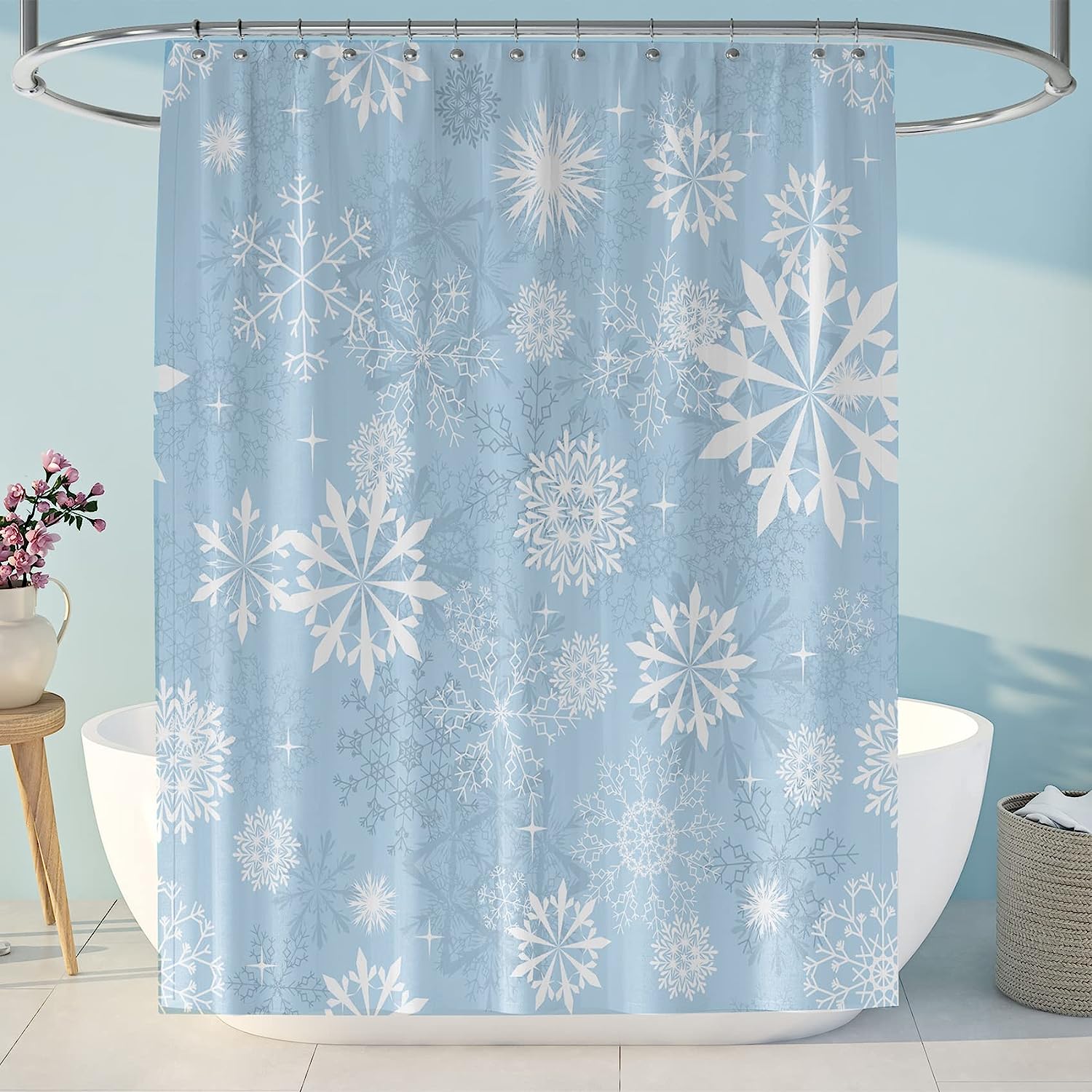 Blue Snowflake Christmas Holiday Shower Curtain for The Winter Wonderland