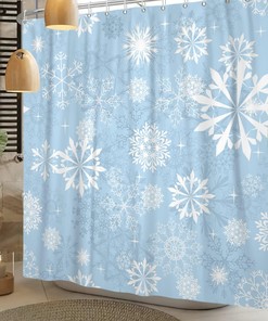 Blue Snowflake Christmas Holiday Shower Curtain for The Winter Wonderland