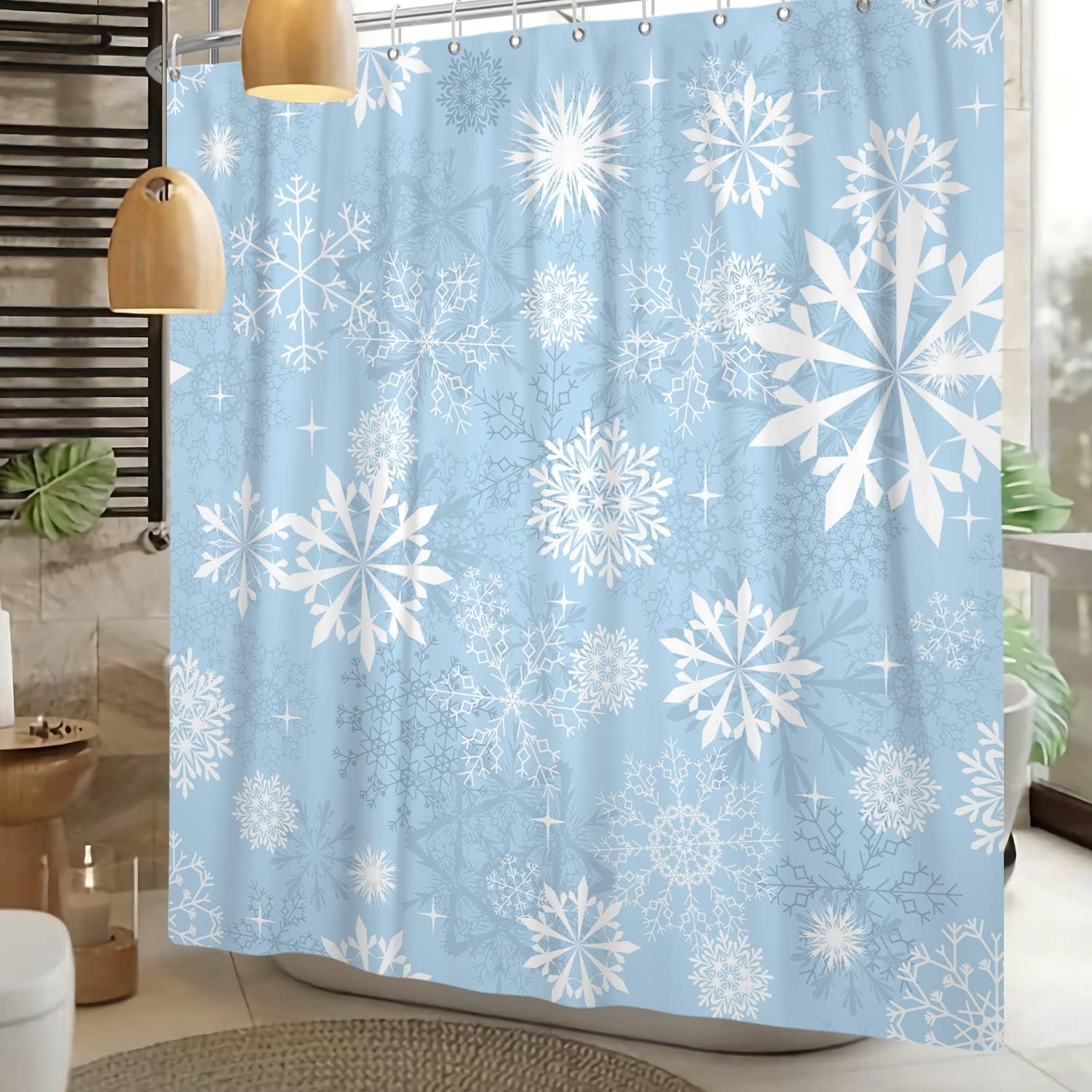 Blue Snowflake Christmas Holiday Shower Curtain for The Winter Wonderland