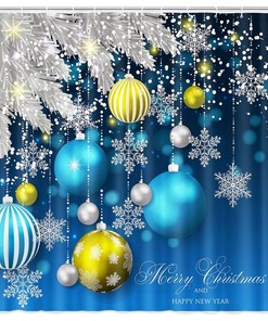 Blue Snowflake Christmas Shower Curtain - Waterproof Fabric Bathroom Decor