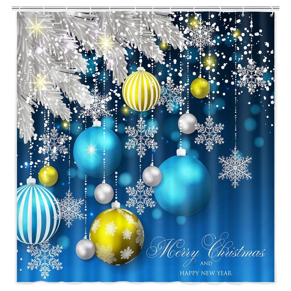 Blue Snowflake Christmas Shower Curtain - Waterproof Fabric Bathroom Decor