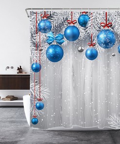 Blue Snowflake Pine Branch Christmas Ball Shower Curtain