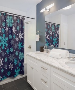 Blue Snowflake Winter Shower Curtain for Bathroom Decor