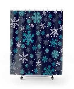 Blue Snowflake Winter Shower Curtain for Bathroom Decor