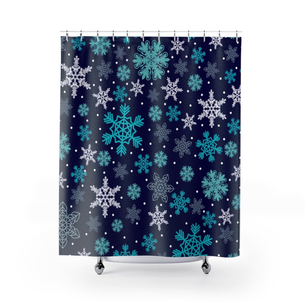 Blue Snowflake Winter Shower Curtain for Bathroom Decor