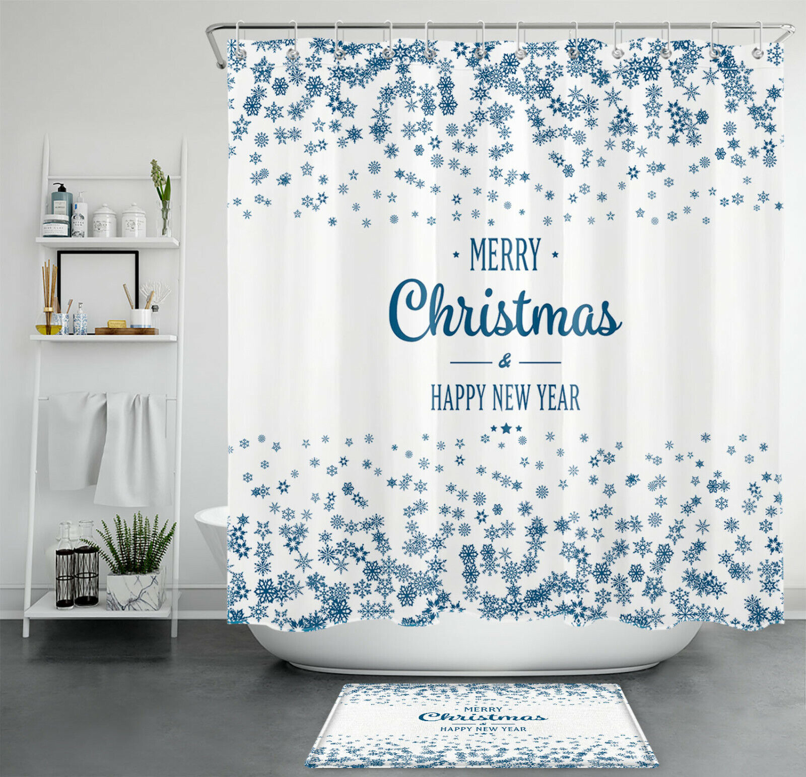 Blue Snowflakes Year Christmas Shower Curtain - Elegant Bathroom Decor