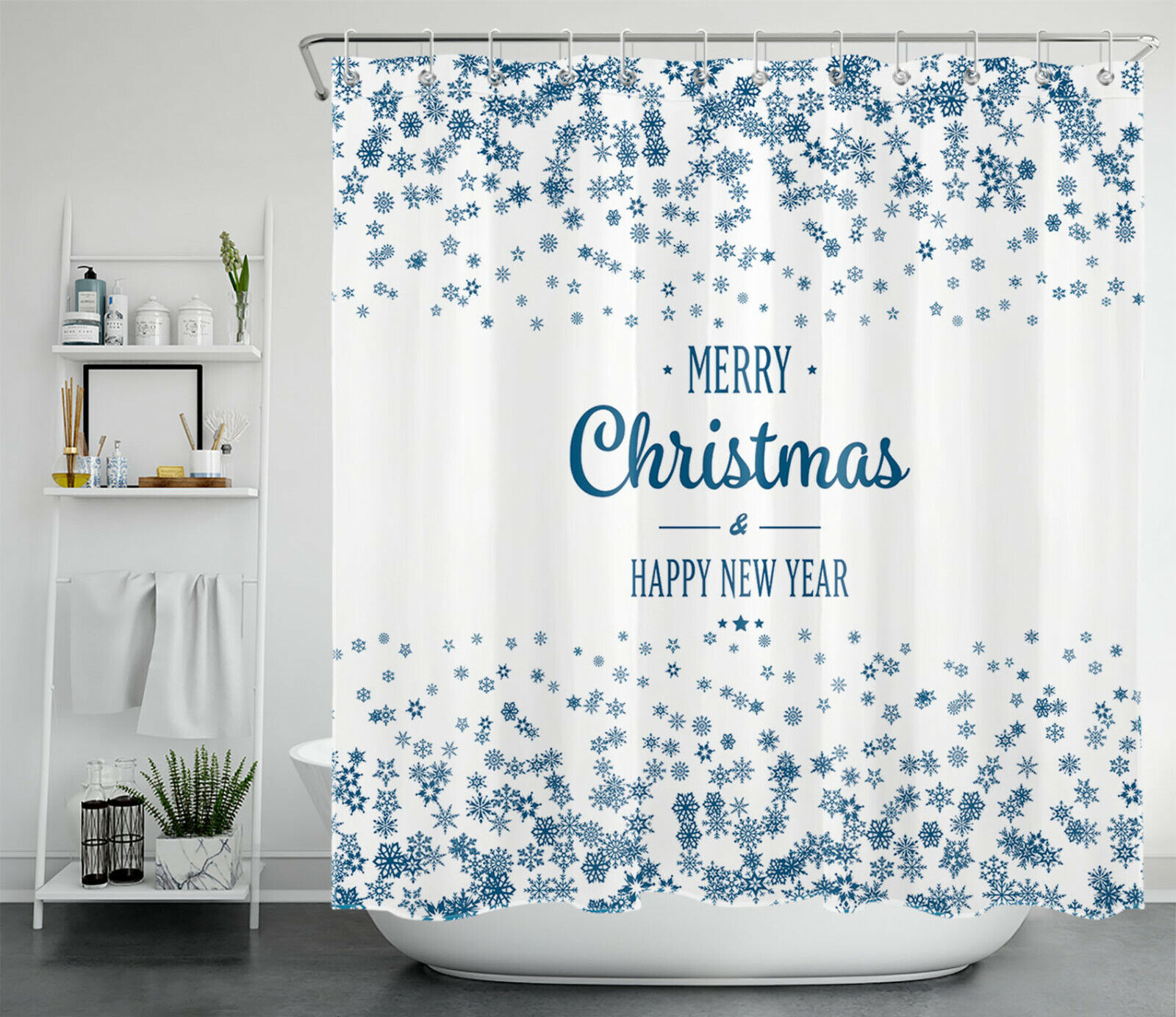 Blue Snowflakes Year Christmas Shower Curtain - Elegant Bathroom Decor