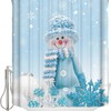 Blue Snowman Shower Curtain | Cute Merry Christmas Snowflake Bathroom Decor