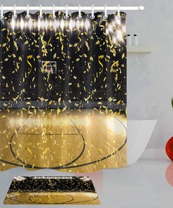 Blue Soccer Baseball Basketball Sports Fabric Shower Curtain for Kids Boys' Bath 