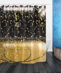 Blue Soccer Baseball Basketball Sports Fabric Shower Curtain for Kids Boys' Bath