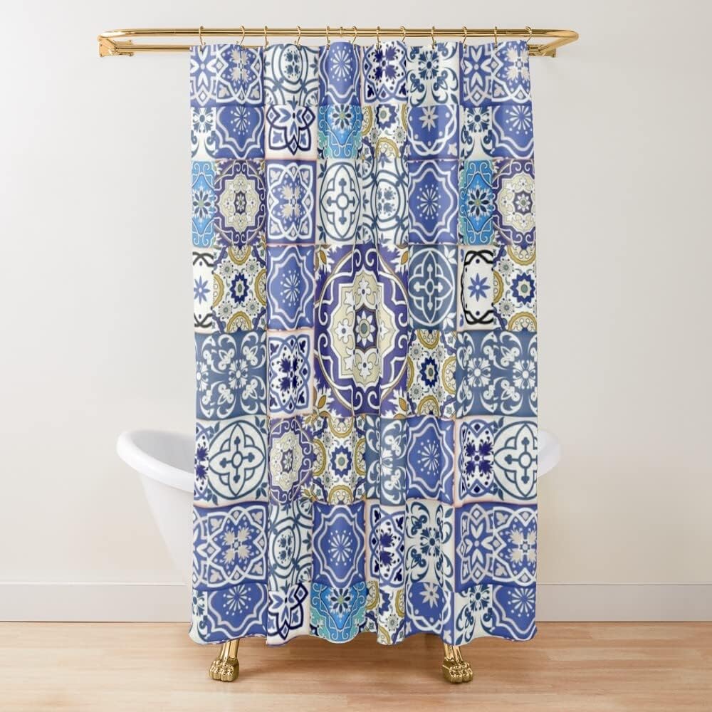 Blue Sports Fan Shower Curtain, Basketball Themed Bathroom Decor.