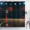 Blue Sports Shower Curtain for Kids with Basketball, Football, Baseball, and Hockey Pattern 