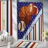 Blue Sports Shower Curtain with Baseball, Basketball, and Football Print for Teen Boys' Bathroom 