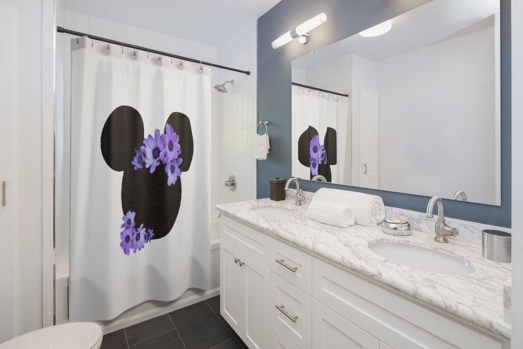 Blue Spring Flowers Shower Curtain Inspired by Disney Home Decor for a Charming Bathroom
