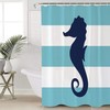Blue Striped Seahorse Shower Curtain for Nautical Themed Bathroom