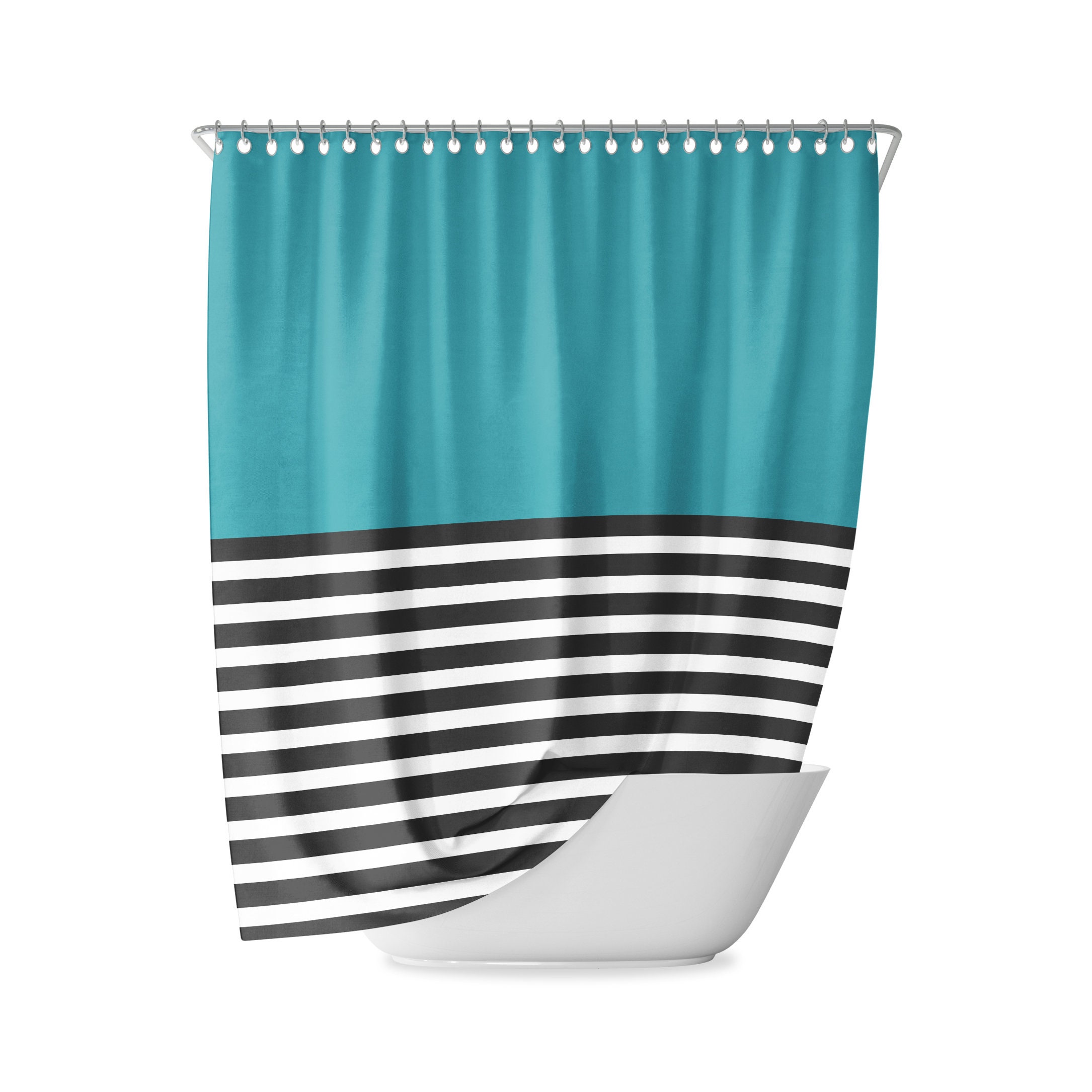 Blue Striped Shower Curtain - Minimalist And Modern Bathroom Decor