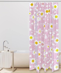 Blue Stripes and Pink Floral Heart Shower Curtain