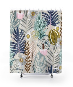 Blue Succulent Leaves Shower Curtain for Zen Bathroom Decor