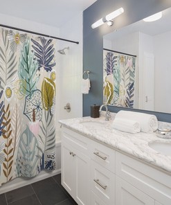 Blue Succulent Leaves Shower Curtain for Zen Bathroom Decor