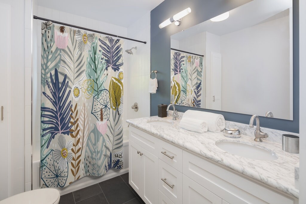 Blue Succulent Leaves Shower Curtain for Zen Bathroom Decor