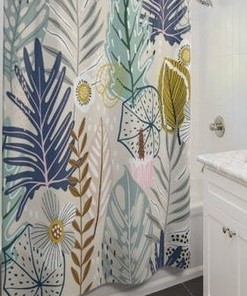 Blue Succulent Leaves Shower Curtain for Zen Bathroom Decor