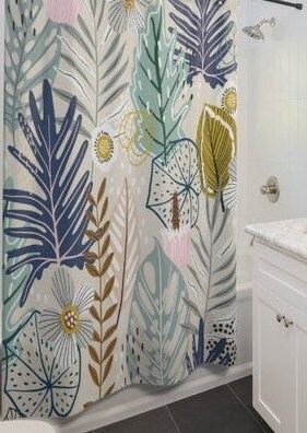 Blue Succulent Leaves Shower Curtain for Zen Bathroom Decor