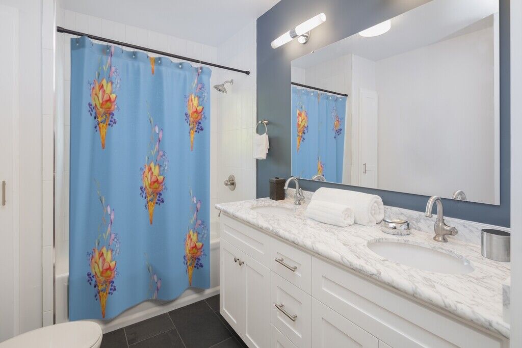 Blue Succulent Shower Curtain for Bathroom Decor